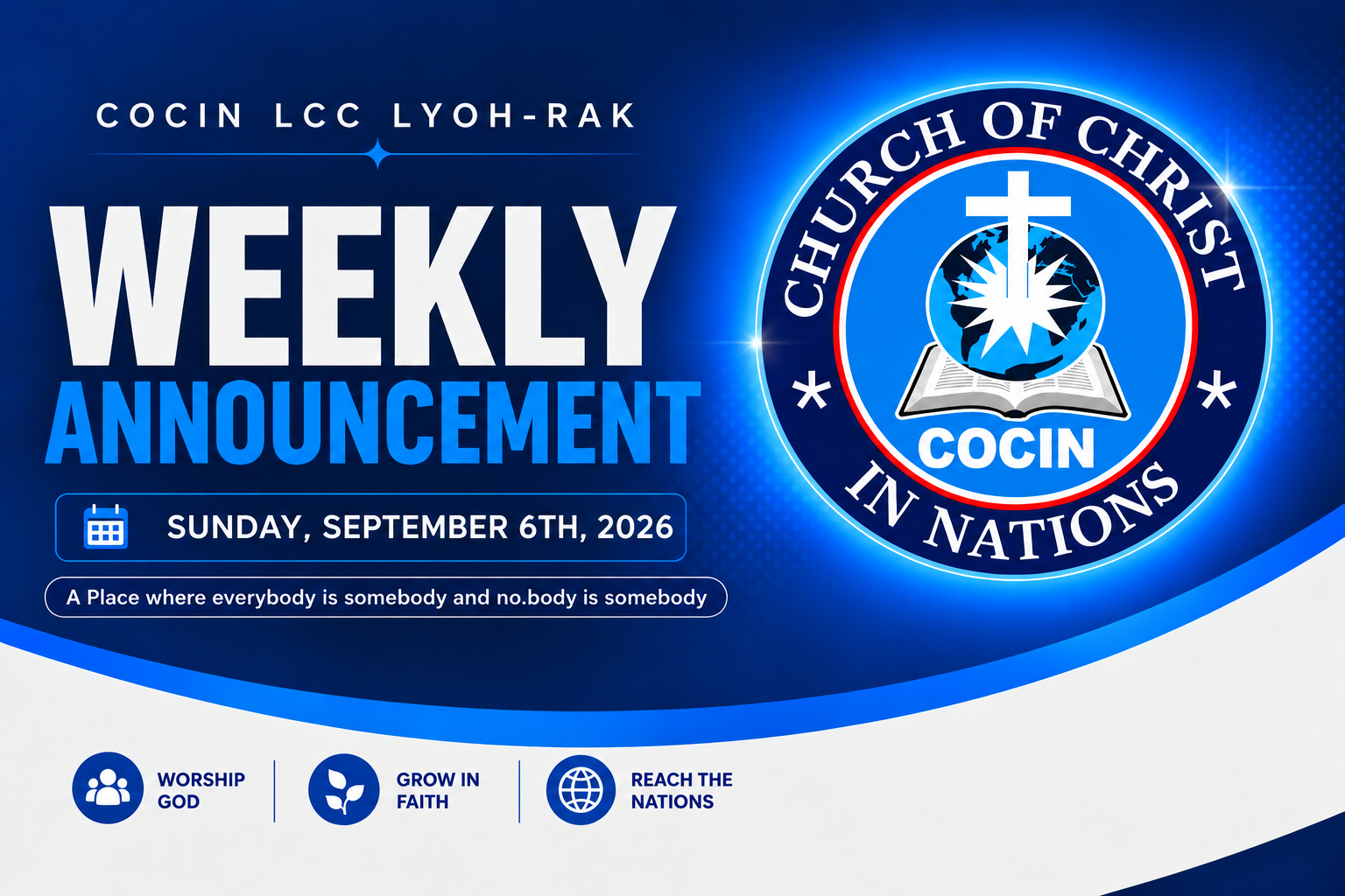 COCIN LCC LYOH-RAK WEEKLY ANNOUNCEMENTS Sunday, 6th September 2026